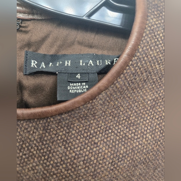 Elegant Ralph Lauren Wool Cashmere Brown Sleeveless Midi Dress w. Leather Sz. 4 - Picture 5 of 14